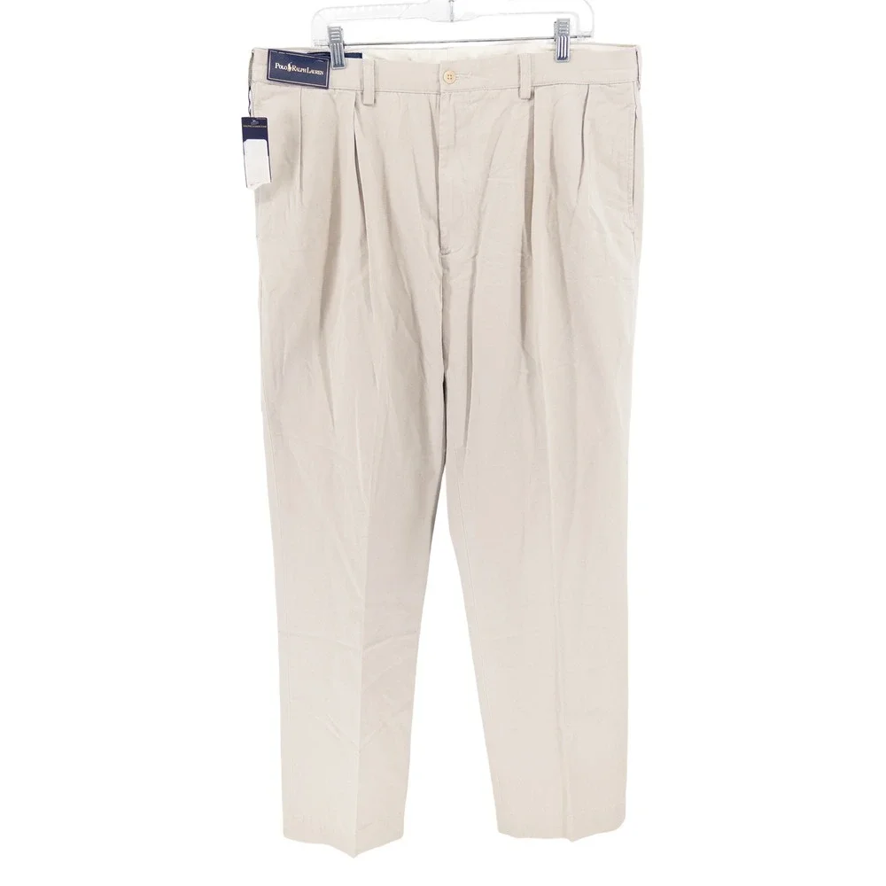 Vintage NWT Deadstock Polo Ralph Lauren Mens 38x32 Andrew Pant Tan Pleated Chino